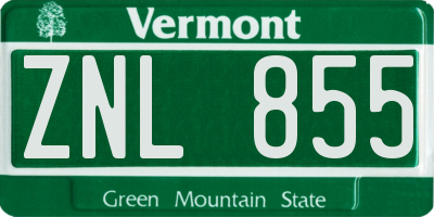 VT license plate ZNL855