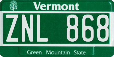 VT license plate ZNL868