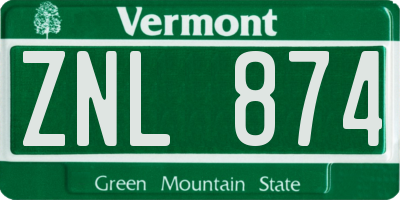 VT license plate ZNL874