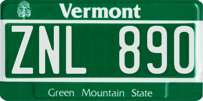 VT license plate ZNL890