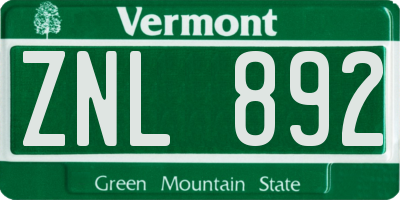 VT license plate ZNL892
