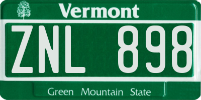 VT license plate ZNL898