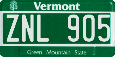 VT license plate ZNL905