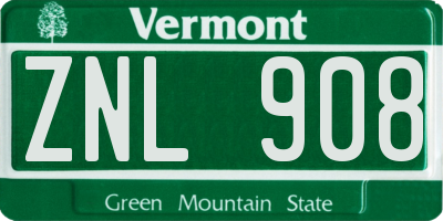 VT license plate ZNL908