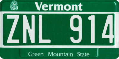 VT license plate ZNL914