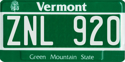 VT license plate ZNL920