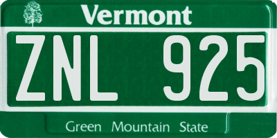 VT license plate ZNL925