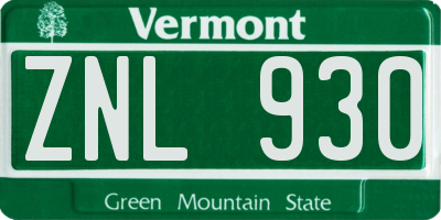 VT license plate ZNL930