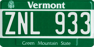 VT license plate ZNL933