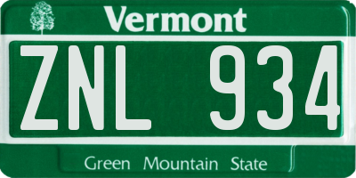 VT license plate ZNL934