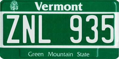 VT license plate ZNL935
