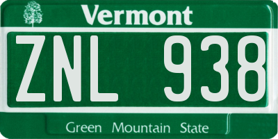 VT license plate ZNL938