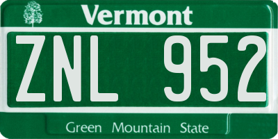 VT license plate ZNL952