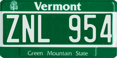 VT license plate ZNL954