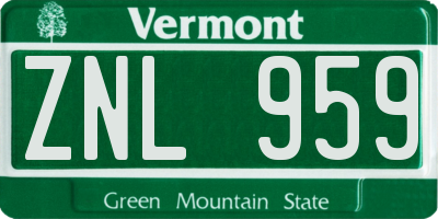 VT license plate ZNL959