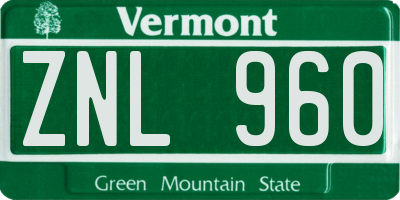 VT license plate ZNL960