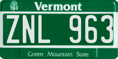 VT license plate ZNL963