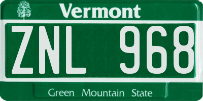 VT license plate ZNL968
