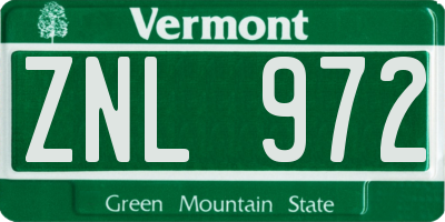 VT license plate ZNL972