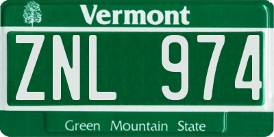 VT license plate ZNL974
