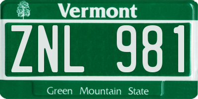VT license plate ZNL981