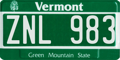 VT license plate ZNL983