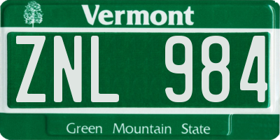 VT license plate ZNL984