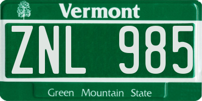 VT license plate ZNL985