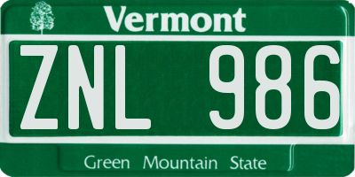 VT license plate ZNL986