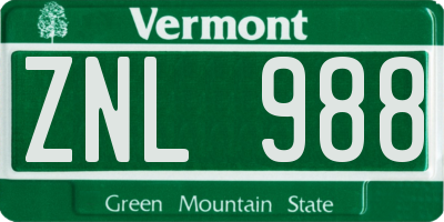 VT license plate ZNL988