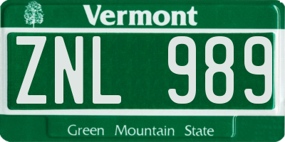 VT license plate ZNL989