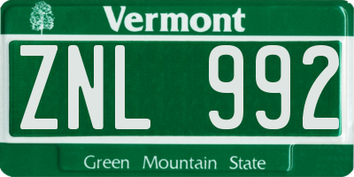 VT license plate ZNL992