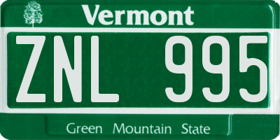 VT license plate ZNL995