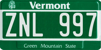 VT license plate ZNL997