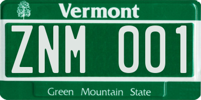 VT license plate ZNM001