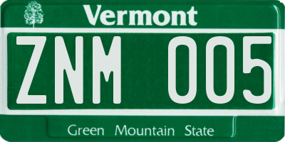 VT license plate ZNM005