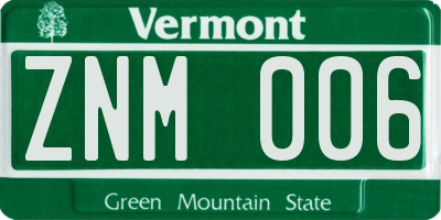 VT license plate ZNM006