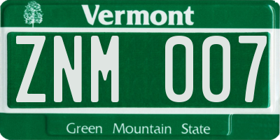 VT license plate ZNM007