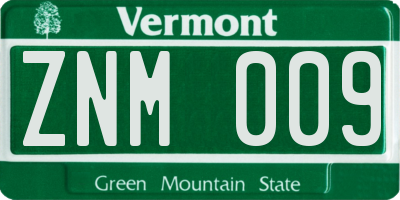 VT license plate ZNM009