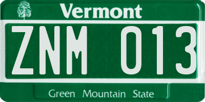 VT license plate ZNM013