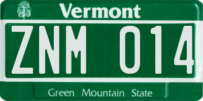 VT license plate ZNM014