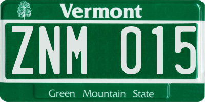 VT license plate ZNM015