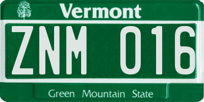 VT license plate ZNM016