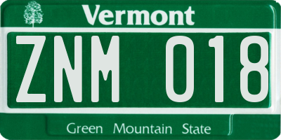 VT license plate ZNM018