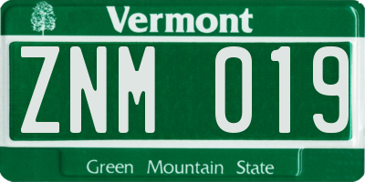 VT license plate ZNM019
