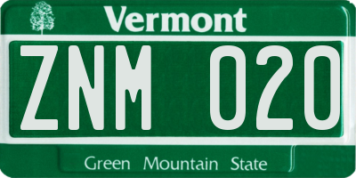 VT license plate ZNM020