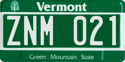 VT license plate ZNM021