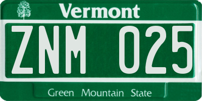 VT license plate ZNM025