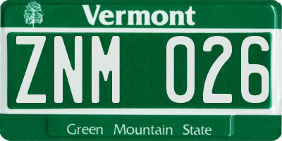 VT license plate ZNM026