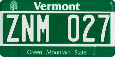VT license plate ZNM027